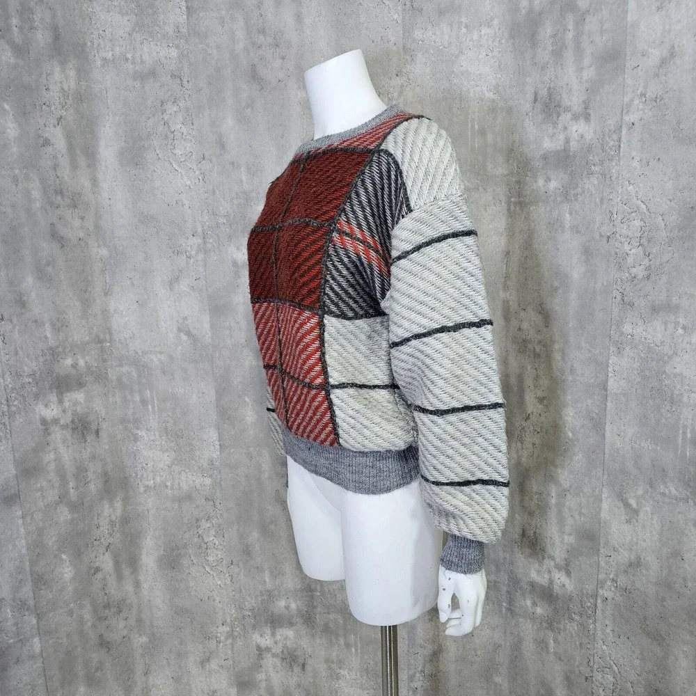 Vintage‎ 80s CTY Abstract Patchwork Knit Sweater Colorblock Artsy Cozy M